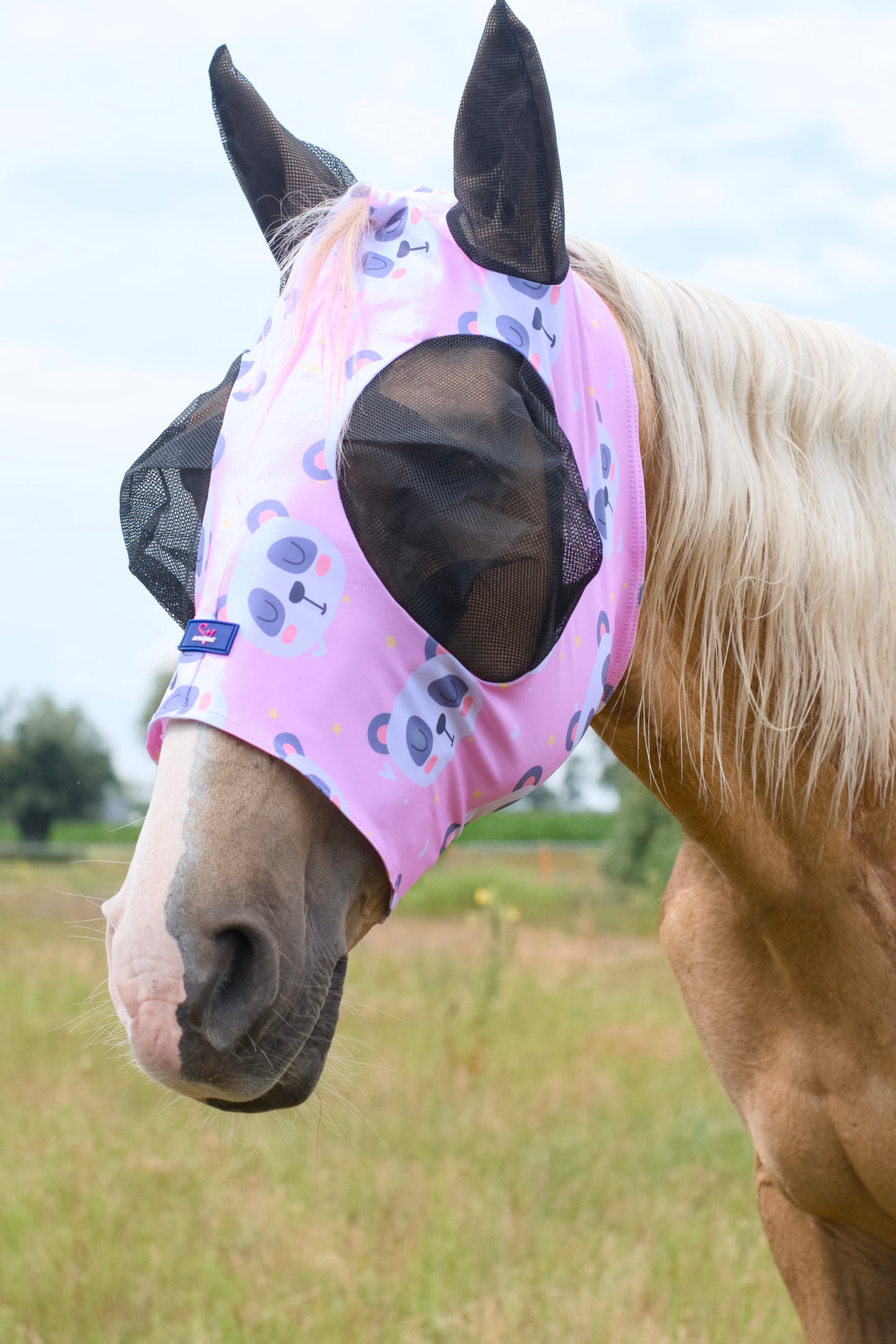 Masque équestre Savio panda rose en lycra